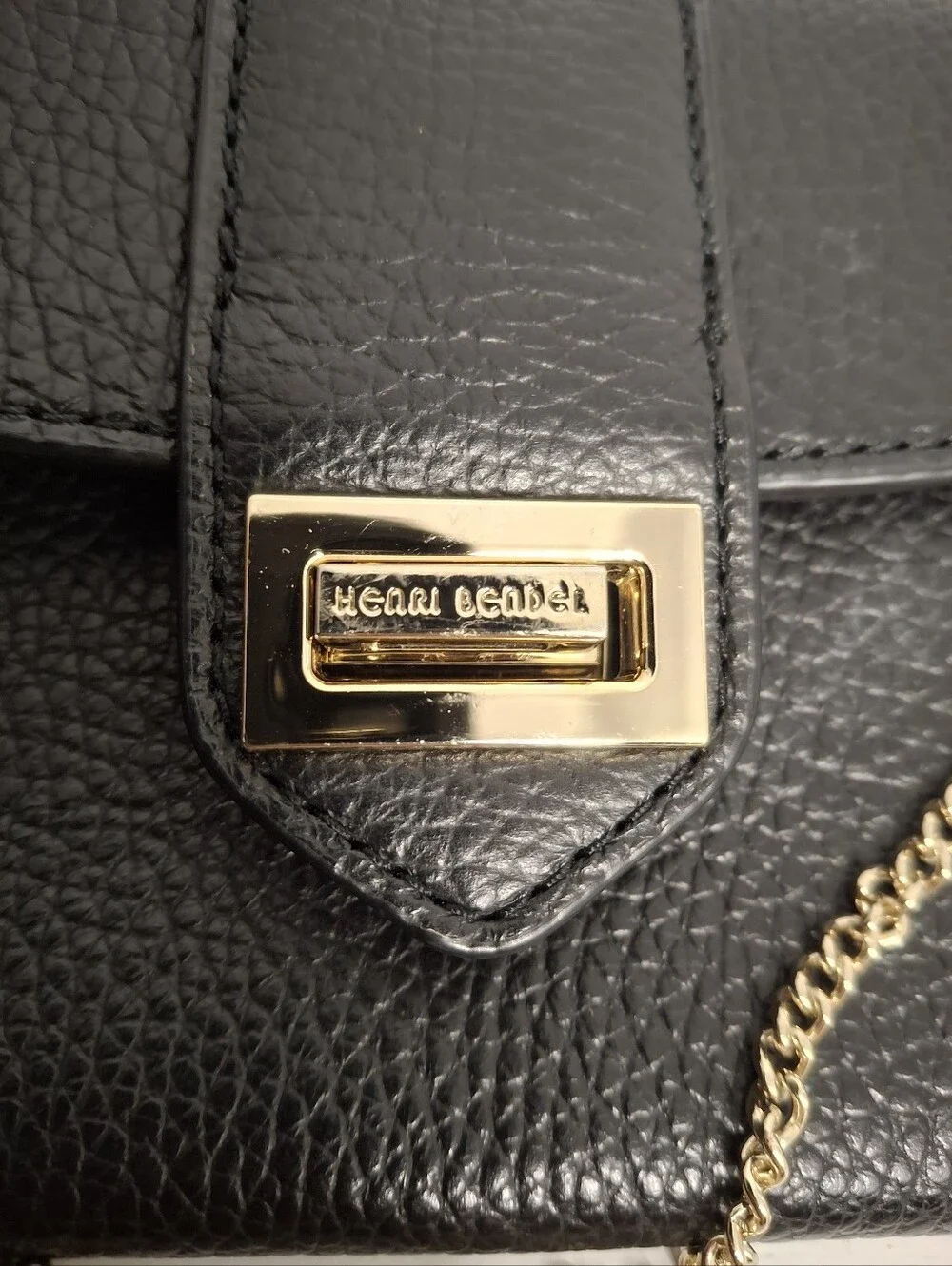 Henri Bendel Black Pebbled Leather Wallet on Chain WOC Crossbody Clutch